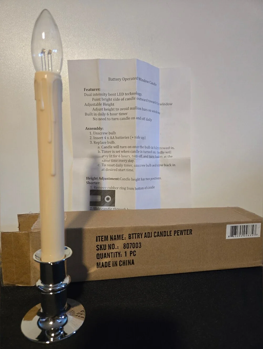 Plow & Hearth Sinlge Battery Powered Window Candle W/ Timer